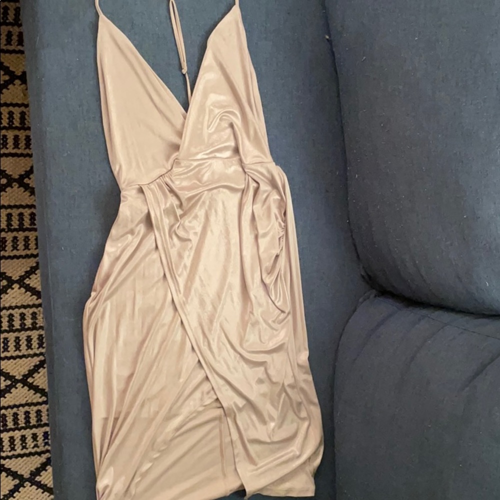 Silver form fitting crossover dress
